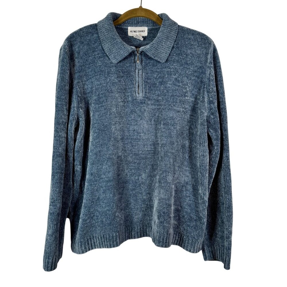 Alfred Dunner Blue Quarter-Zip Long Sleeve Sweater Womens Size L Acrylic Knit